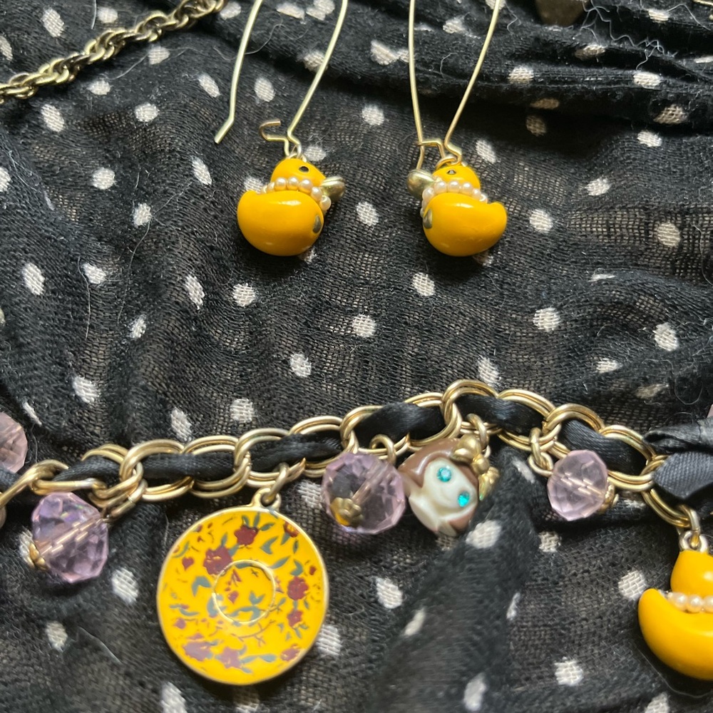 Betsy Johnson Charming Yellow Duck Jewelry Set Vintage and Rare